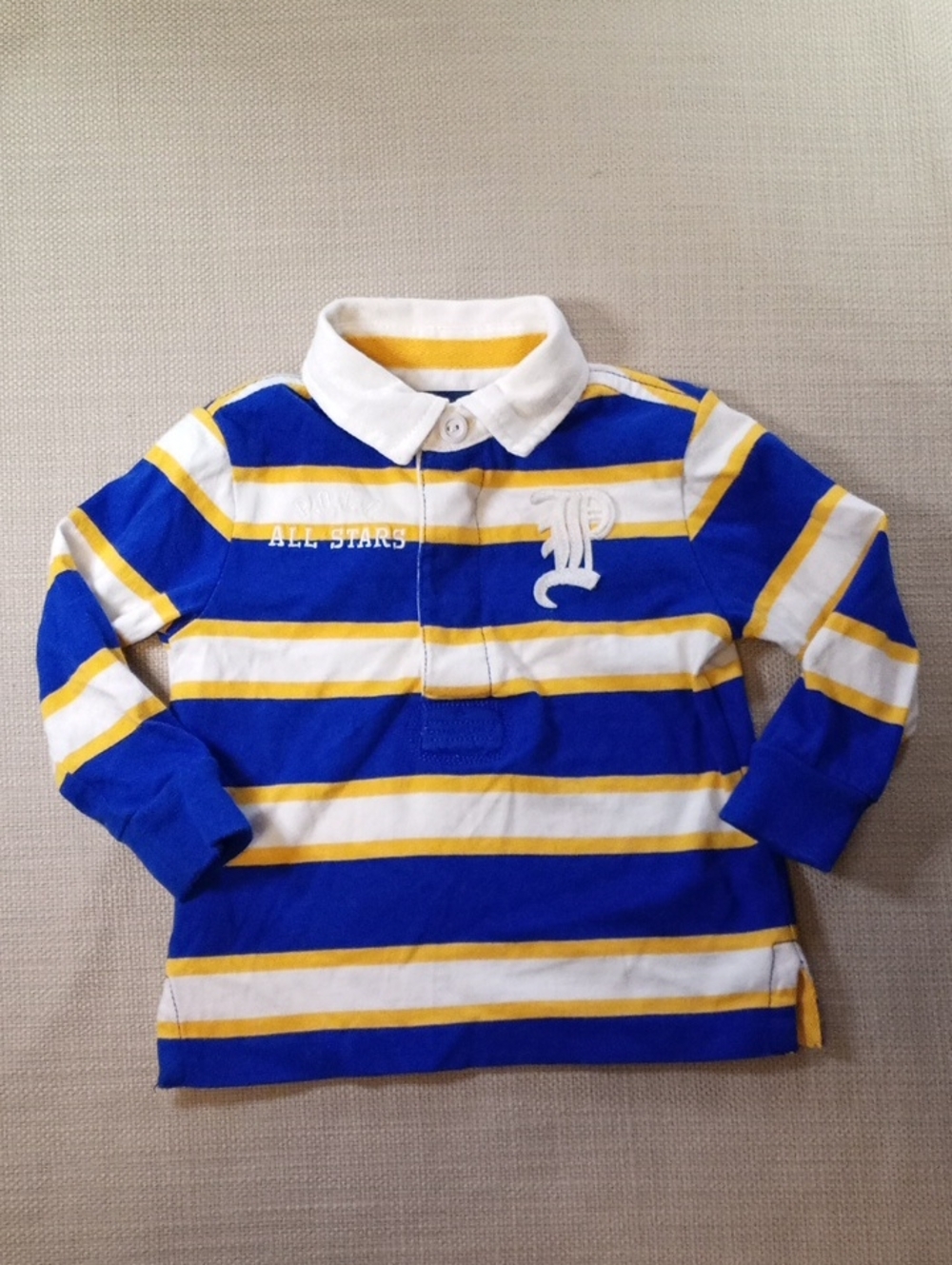 Polo by Ralph Lauren Blue White Yellow Striped Rugby Polo